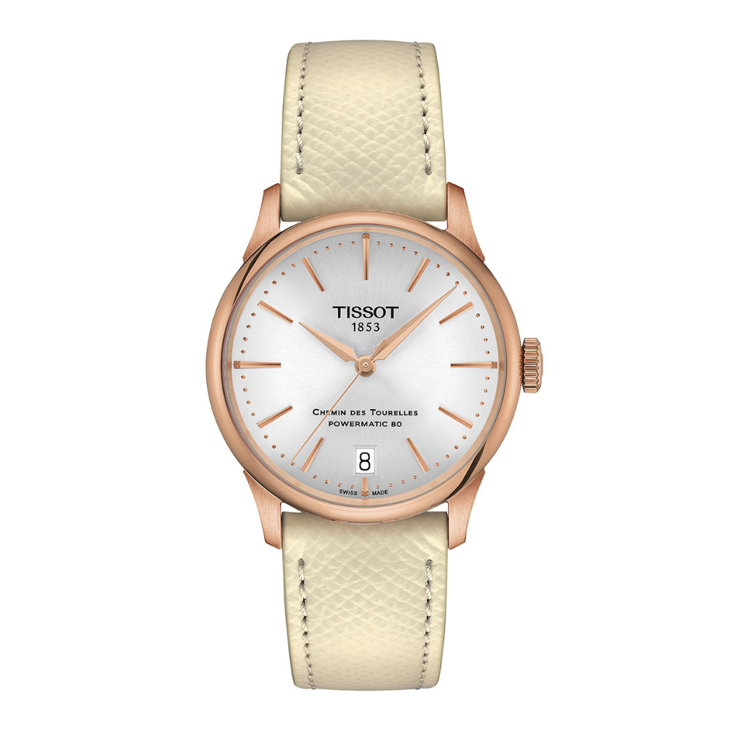 Tissot Chemin des Tourelles Powermatic 80 34MM ทิสโซต์ เชอร์แมง ออโต้ สีเงิน ครีม T1392073603100 นาฬิกาผู้หญิง