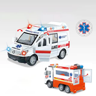 ของเล่นรถพยาบาล Ambulance ใส่ถ่านวิ่งชนถอย มีไฟมีเสียง เปิดประตูได้ ของเล่นเด็ก สินค้าได้ตามรูป