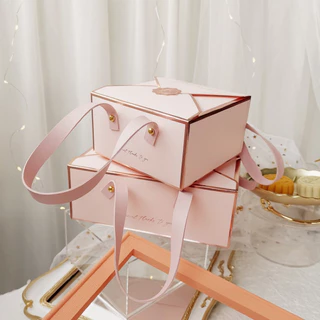 A009 พร้อมส่ง(ขั้นต่ำ2ใบ) กล่องกระเป๋าหูหนัง ใส่ขนม ของฝาก ของชำร่วย เรียบหรุมากค่า