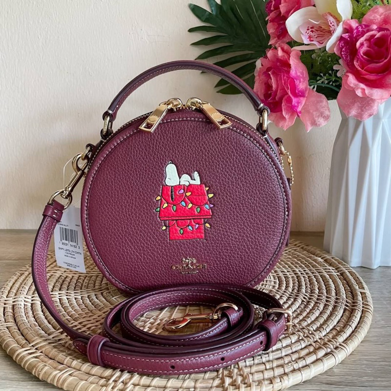 AD🎀 (สด-ผ่อน) กระเป๋าทรงกลม สีแดง CE844 CROSSBODY LIGHTS MOTIF
