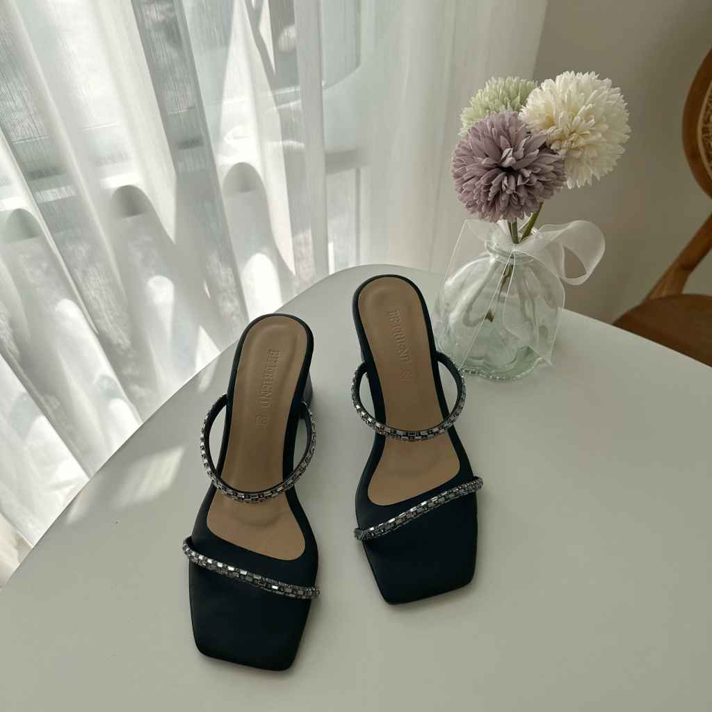 รองเท้าส้นสูงดับเบิ้ลคริสตัล  ส้นสูง 2.5  นิ้ว size ปกติ 36-42 เท้าอวบแนะนำ+1ไซส์