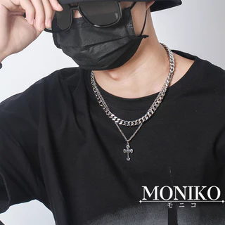 MONIKO สร้อยคอโซ่เงิน สองชั้น จี้ไม้กางเขน ประดับเพชร สไตล์ฮิปฮอป