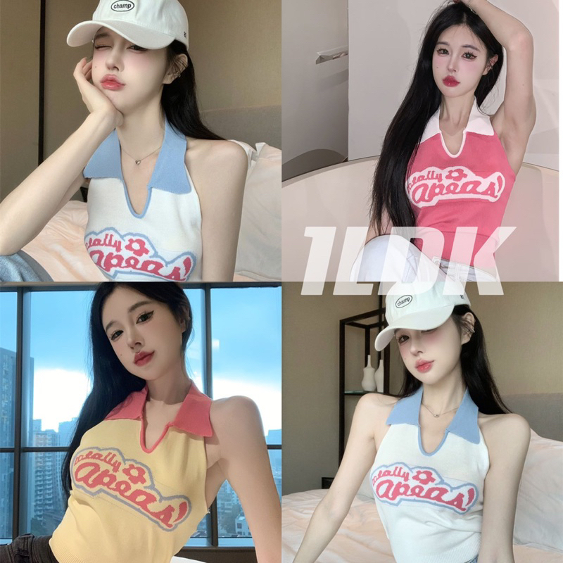 1LDK พร้อมส่ง เสื้อคล้องคอ คอปก ผูกเอวจั๊มเอว เว้าหลังเซ็กซี่(6552)