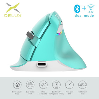 Delux M618 Mini BT 4.0 + 2.4GHz Dual Mode ไร้สายเมาส์ชาร์จคลิกแนวตั้งสำหรับคอมพิวเตอร์ รองรับทุกwindows