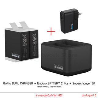 GoPro DUAL CHARGER + Enduro BATTERY 2 Pcs + Supercharger 3A Hero11 Hero10 Hero9 Black