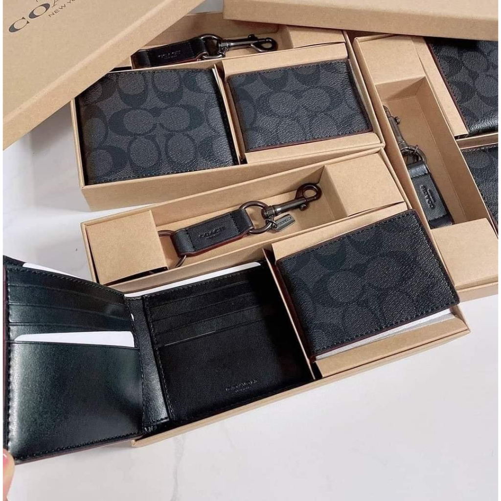 💚แท้💯 พร้อมส่ง💚กระเป๋าสตางค์ชาย COACH F41346 BOXED 3-IN-1 WALLET GIFT SET