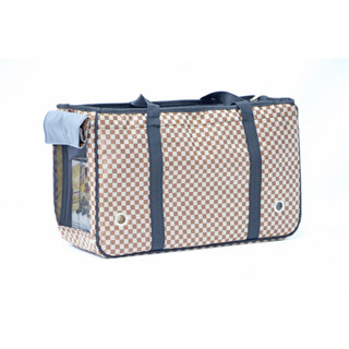 Pet Carrier Bag กระเป๋าใส่สัตว์เลี้ยง ลาย Checkered สีน้ำตาลท๊อฟฟี่ 19x50x30cm PB-5019-1