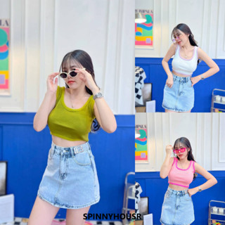 🌈Spinnyhousestudio🌈 เสื้อครอปคอเหลี่ยม ทรงสวย ครอปสั้นแฟชั่นผู้หญิง ครอปกล้าม 💕🌸 กล้ามใบสน