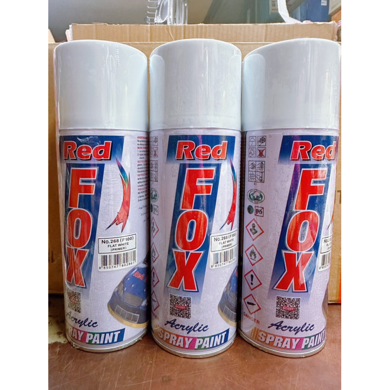 สเปรย์สีขาวด้านใช้รองพื้น กันสนิม ทนแเดดทนฝนยี่ห้อRed FoxผลิตโดยบริษัทBosny
