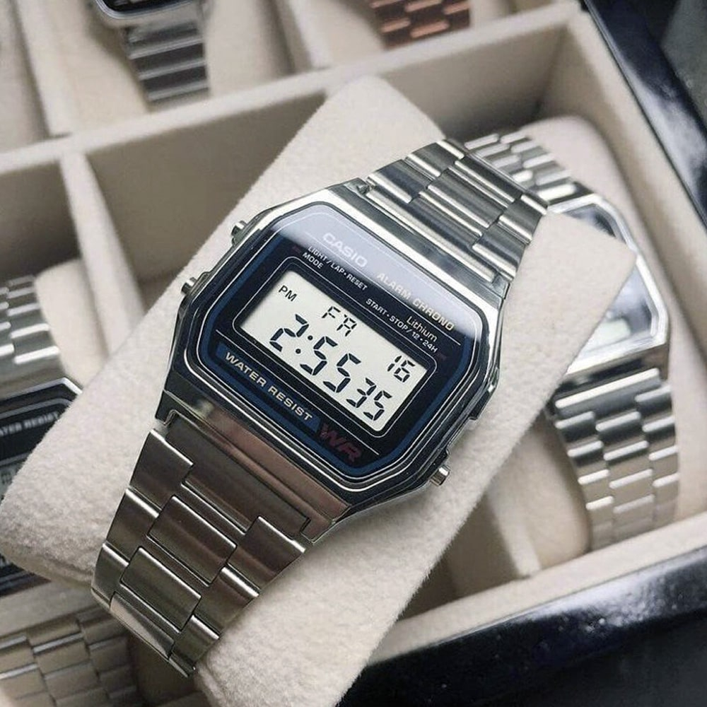 นาฬิกา Casio รุ่น A158WA-1DF นาฬิกาสไตล์วินเทจ ใส่ได้ทั้งชายและหญิง สายสีเงินหน้าปัดดำ - ของแท้ 100% รับประกันสินค้า1ปี