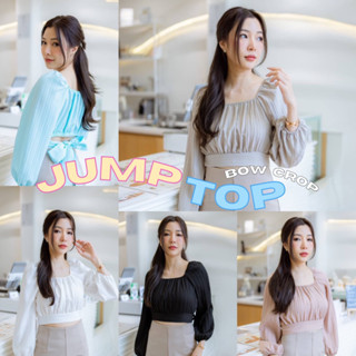 〰Jump Top〰เสื้อครอปสม็อคปาดไหล่  เสื้อปาดไหล่แขนยาว ผูกโบว์หลัง ครอป