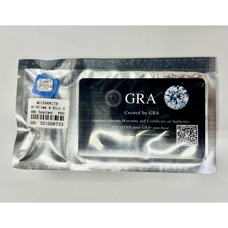 GRA certified Emerald cut 9x11mm 1 pieces 4.81 carats Moissanite เพชร(1 เม็ด น้ำหนัก 4.80 กะรัต)ขนาด