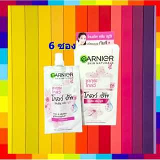 ( 6ซอง) การ์นิเย่ ซากุระ โกลว์อัพ โทนอัพ ซีซี แบบซอง 7 กรัม Garnier sakura white pink up Tone Up CC Cream