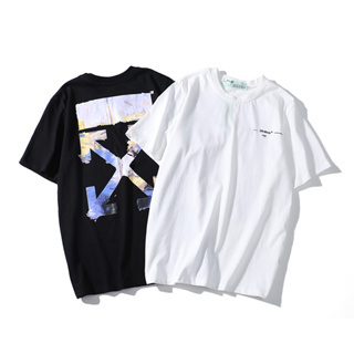 เสื้อยืดแฟชั่น [Ready Stock] off white สีขาวผ้าฝ้ายพิมพ์ใหม่แขนสั้นคอกลมคนรักเสื้อยืด