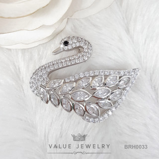 เข็มกลัด ฝังคริสตัลทรงเพชรมาคี Marquise Shape ลายหงส์ SWAN ขนาดพอเหมาะ เครื่องประดับ BRH0033 ValueJewelry