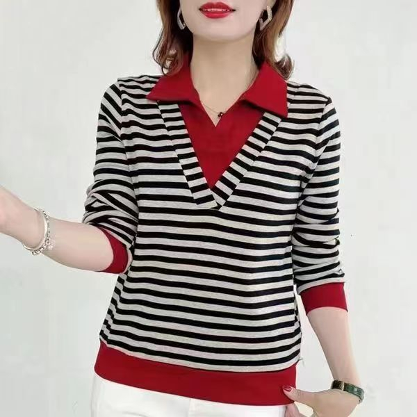 ที่นิยมมาก ที่สุด รูปแบบใหม่ ลายทาง แขนยาว เสื้อโปโล 4สี M~5XL