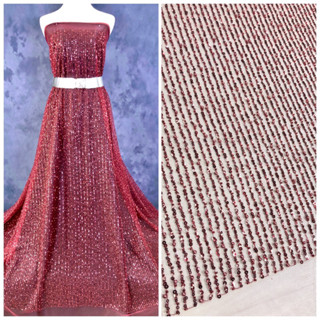 ลูกไม้ปักเลื่อมและลูกปัด Stripe Design Beaded Lace Fabric with Sequin