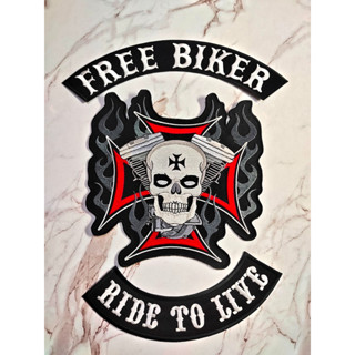 ตัวรีดติดเสื้อขนาดใหญ่ Set Free Biker (1set/3pcs) ตกแต่งเสื้อผ้า แจ๊คเก็ตยีนส์ Hipster Embroidered Iron On Sew on