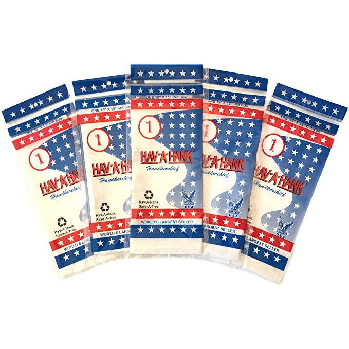 HAV-A-HANK Since 1946 Genuine MADE IN USA Handkerchief 15 inch [5 Pack] ผ้าเช็ดหน้าผลิตในอเมริกา แพ็