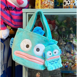 AMILA sanrio Hunton กระเป๋าใส่เหรียญตุ๊กตาปลาน่าเกลียดน่ารักกระเป๋าถือมัลติฟังก์ชั่น