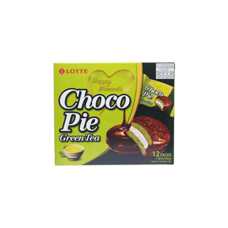 ⚡️ล็อตเต้ ช็อกโก พาย กรีนที 28 กรัม แพ็ก 12 / Lotte Green Tea Choco Pie 28g Pack 12⚡️