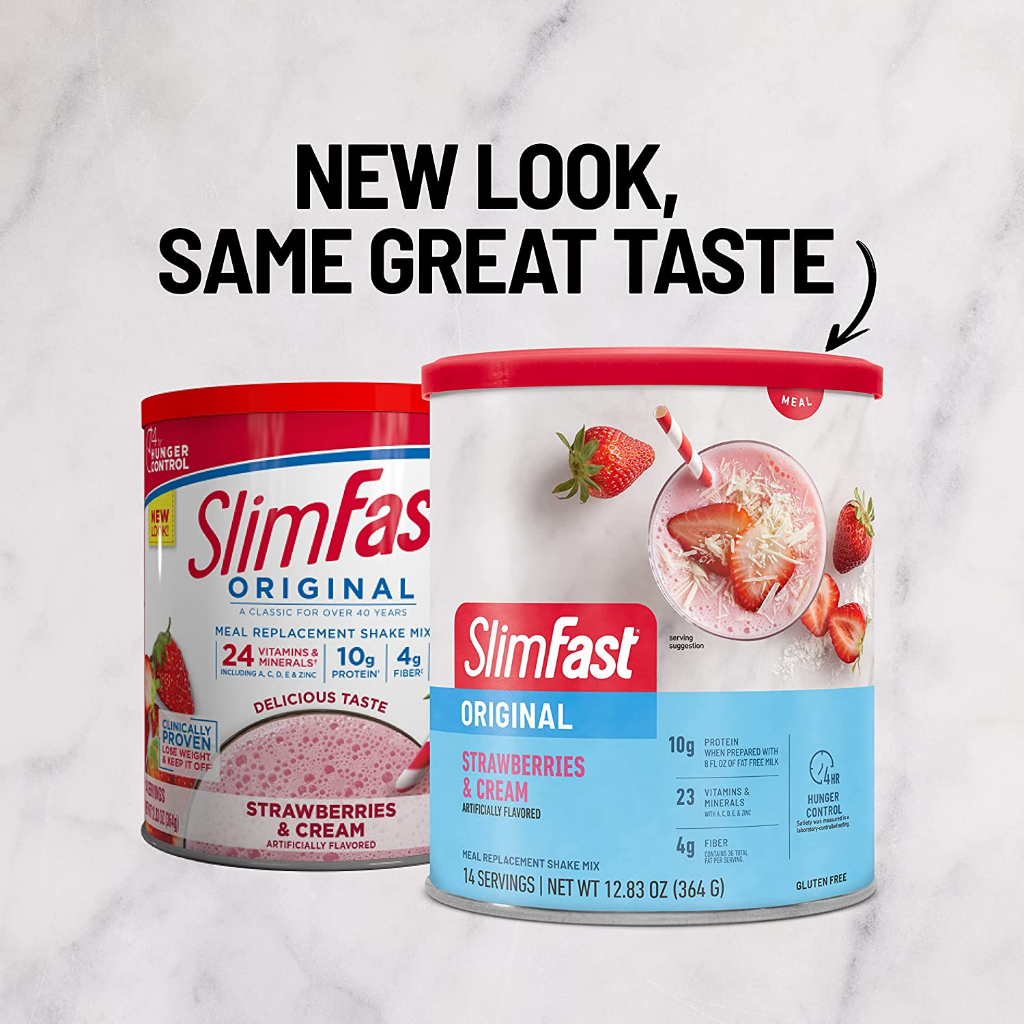 SlimFast Meal Replacement Powder, Original Strawberries &amp; Cream, Weight Loss Shake Mix, 10g of Protein, 14 Servings