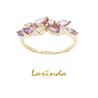 แหวนพลอย Brazil Amethystethyst ใบมะกอก Silver 925 ชุบ Gold 18 K