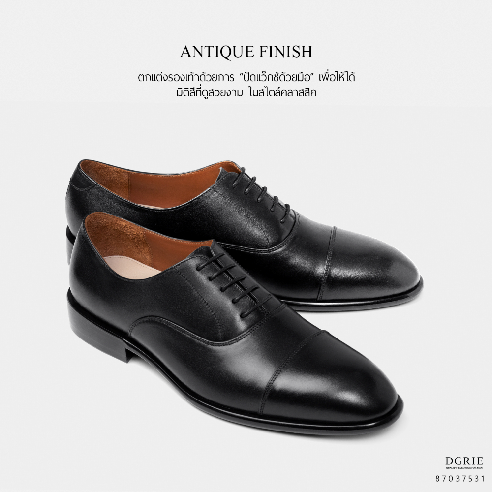 DGRIE Black Round Cap Toe Oxford Shoes-รองเท้าหนังสีดำ