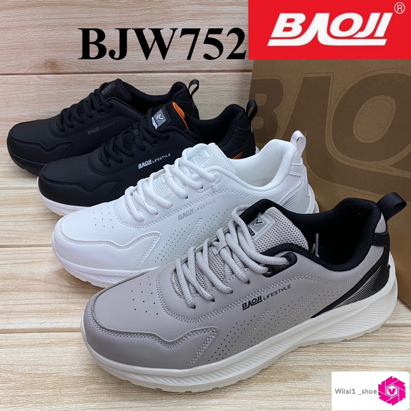 Baoji BJM 752 รองเท้าผ้าใบ แบบหนัง (41-45)สีดำ/ดำขาว/ขาว/เทา ซป