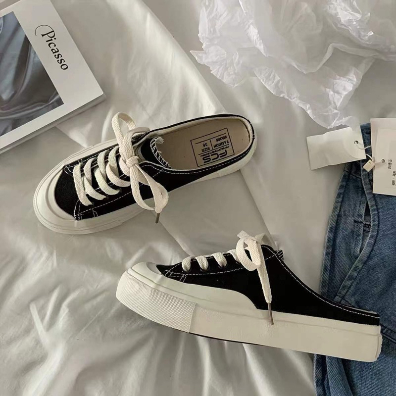 [พร้อมส่งจาก🇹🇭]รองเท้าผ้าใบเปิดส้น มี s.35-40