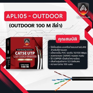 สายแลนLAN CAT 5  OUTDOOR 100 M สีดำ สายแลนสำหรับใช้ภายนอก APL105-OUTDOOR  ยี่ห้อ APOLLO