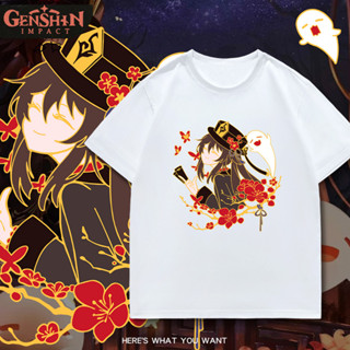 Genshin Impact Greater Lord Rukkhadevata/HuTao/Nahida เกมเสื้อยืดเสื้อขาว ผ้าฝ้ายแท้พิมพ์ลาย