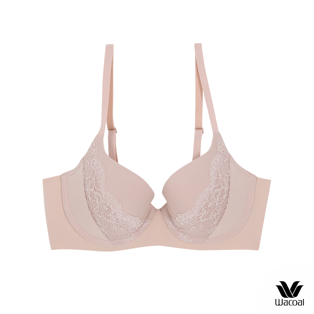 Wacoal Seamless Bra วาโก้บรามีโครง แต่งลายลูกไม้ เสริมฟองน้ำบาง 8 มม. รุ่น WB5P33 สีเบจ (BE)