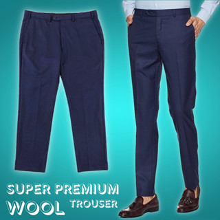 Mens UltraFlex Stretch Flat Front Suit Pants in Navy ทำจาก Wool ใส่สบายมากๆ แห้ง ไม่อับชื้นภายใน