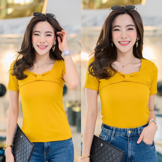 เสื้อยืดรัดรูปคอเหลี่ยม/ใส่สบายอก32-38นิ้ว