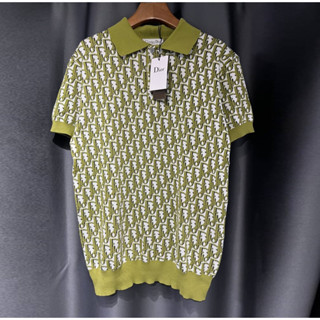 RISTIAN DIOR OBLIQUE POLO SHIRT GREEN COTTON JACQUARD KNIT เสื้อคอปกโปโล ผ้าไหมพรม แบรนด์คริสเตียนดิออร์