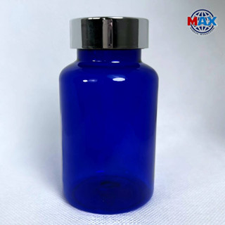 ขวดพลาสติก PET ขนาด 150 ml. (ขวดสีน้ำเงิน - ฝาสีเงิน) แบบหมุนเปิด-ปิด กระปุกพลาสติก PET ขนาดบรรจุ 150 มล.