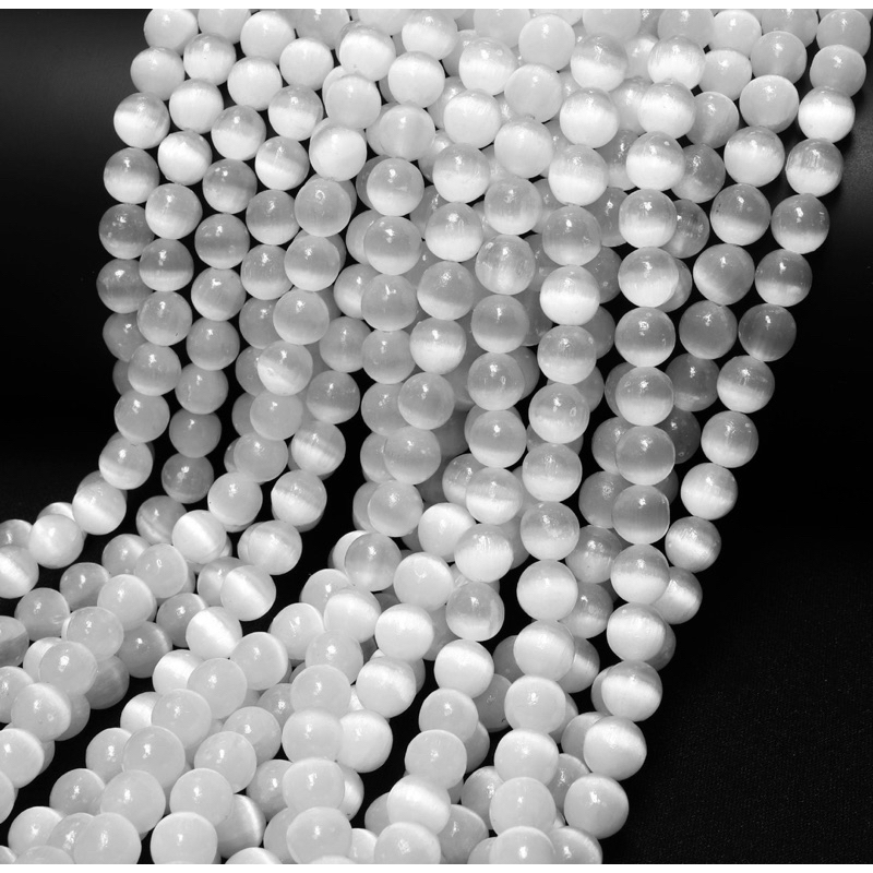1 St AAAA Natural Selenite 6mm 8mm 10mm Round Beads High Quality Real Genuine Natural Cat's Eye Selenite 15.5