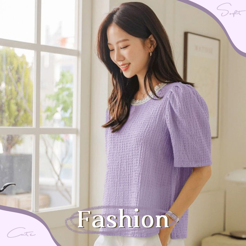 FBAShop สินค้าแนะนำ เสื้อผู้หญิง เสื้อแขนสั้นแต่งลูกไม้ เสื้อสีพาสเทล ทรงสวย แมทซ์กับอะไรก็ดูดี