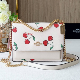 🎀 (สด-ผ่อน) กระเป๋า 7 นิ้ว สีขาวลายเชอรี่ COACH CE656 Mini Klare Crossbody With Heart Cherry Print