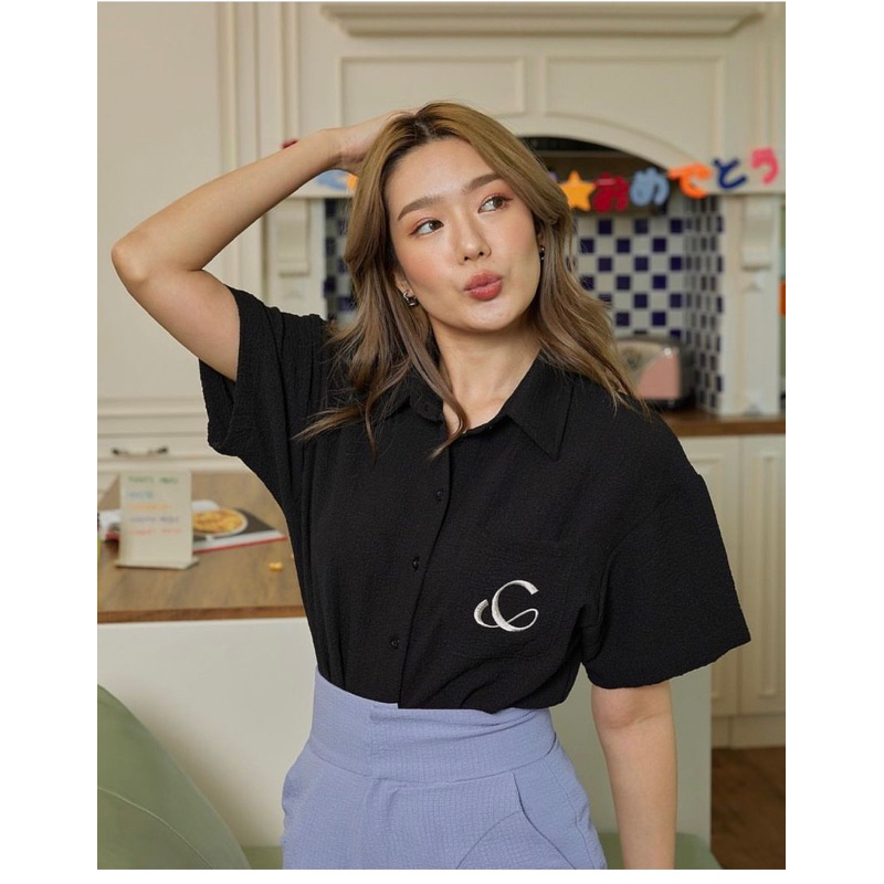 เสื้อเชิ้ตแขนสั้นสีดำ แบรนด์copper.bkk