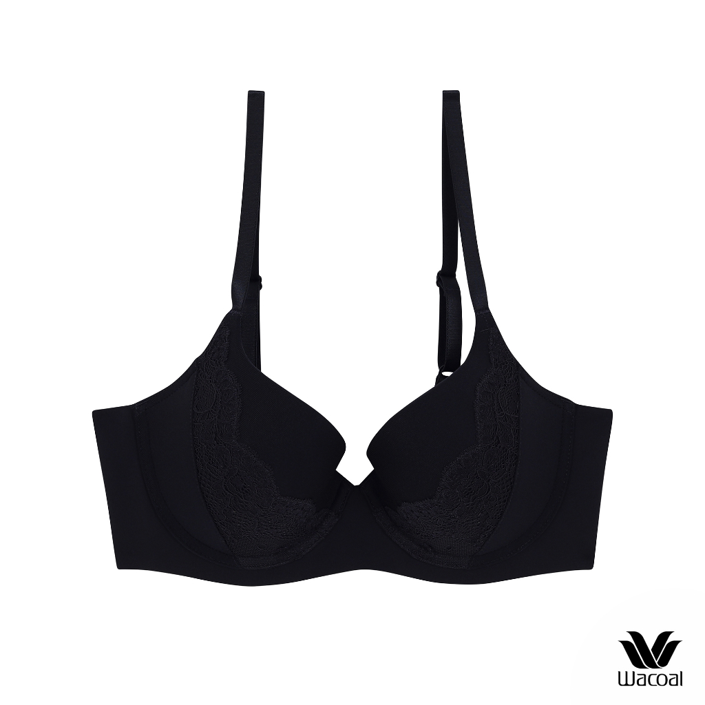 Wacoal Seamless Bra วาโก้บรามีโครง แต่งลายลูกไม้ เสริมฟองน้ำบาง 8 มม. รุ่น WB5P33 สีดำ (BL)