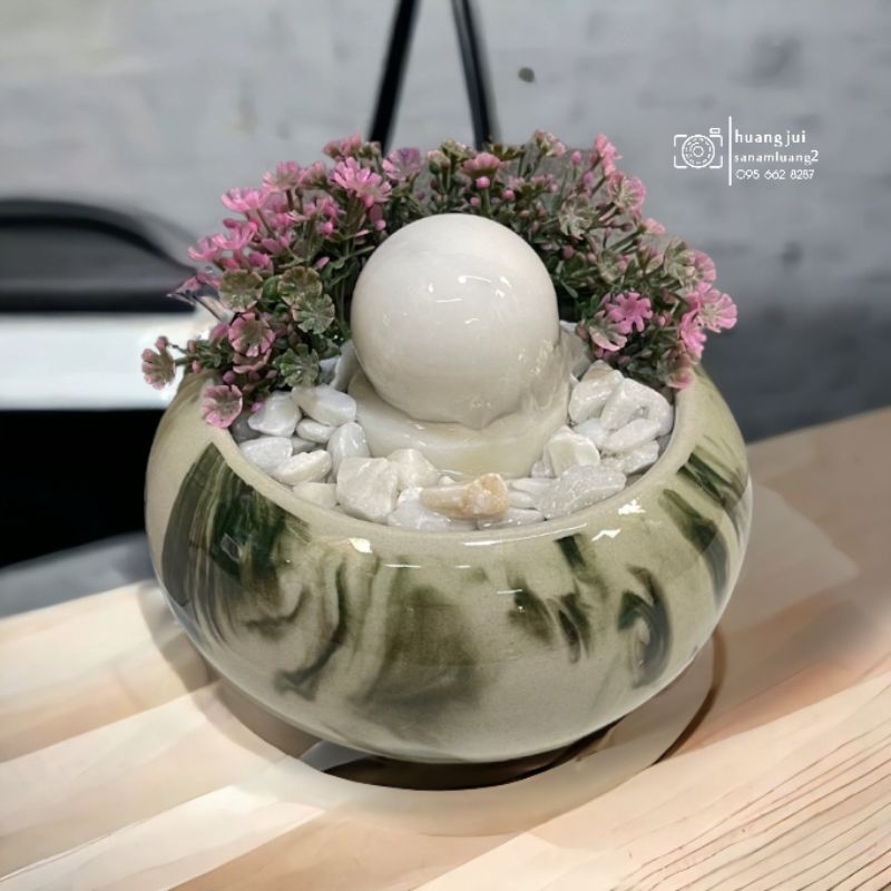 ชุดหินหมุนขนาดตั้งโต๊ะ อ่างเซรามิค ลายเขียวหยก