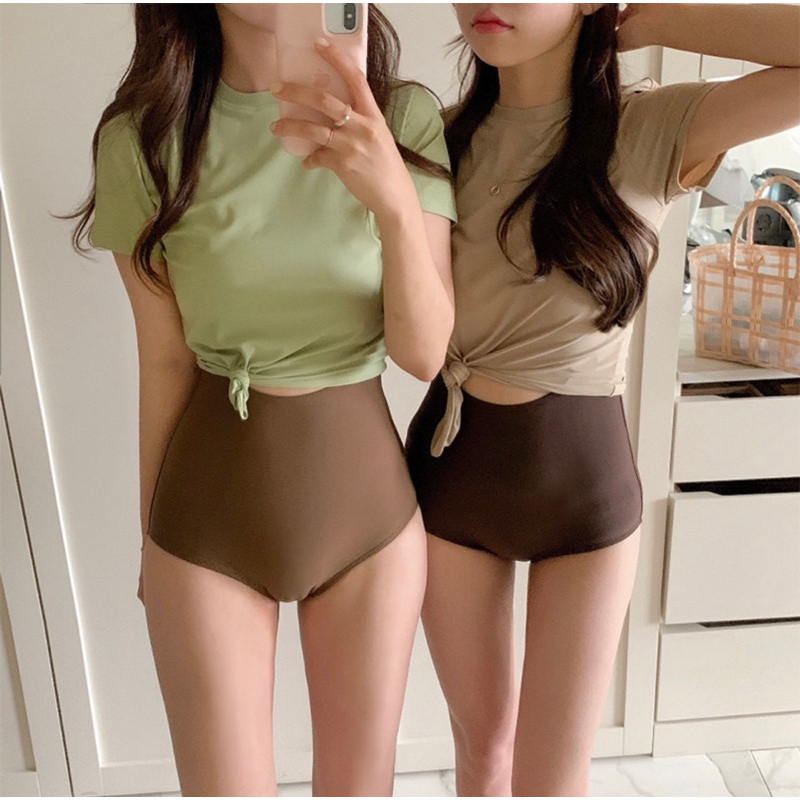 ชุดว่ายน้ำวันพีชสไตล์เกาหลีมีเสื้อคลุมมีสามสี เขียว น้ำตาล ฟ้า