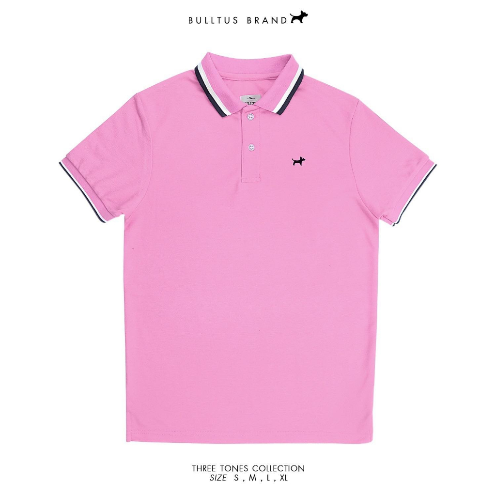 BULLTUS BRAND เสื้อโปโล สีชมพู 3 Tone Collection มี XXL
