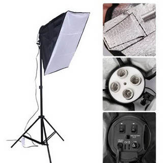 Softbox ไฟต่อเนื่อง ไฟสตูดิโอถ่ายภาพ 4 หัว softbox เซ็คคู่ ไฟสตูดิโอ Softbox 50x70cm พร้อมขั้วไฟ4ขั้วและขาตั้งไฟ2เมตร