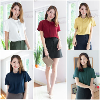 Narinari : NT407 Placket Short Sleeve Blouse - เสื้อทำงาน (ใช้โค้ด NARISP9 ลด 65.- เมื่อช็อปครบ 500.-)