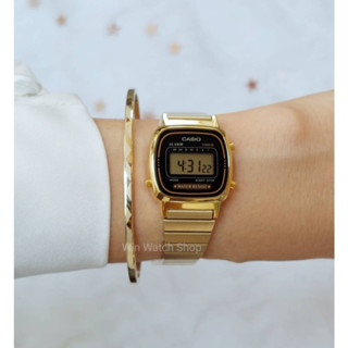 นาฬิกา Casio รุ่น LA670WGA-1DF นาฬิกาผู้หญิง ดิจตอลเรือนทอง หน้าปัดดำ -ของแท้ 100% ประกันศูนย์ CMG 1 ปี