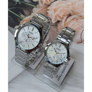 นาฬิกาคู่รัก Casio รุ่น MTP-V300D-7A ,LTP-V300D-7A นาฬิกาสายแสตนเลส หน้าปัดขาวสุดหรู ของแท้ 100% รับประกันสินค้า 1 ปี