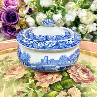 Spode Blue Italian Sugar Bowl with Lid โถน้ำตาล